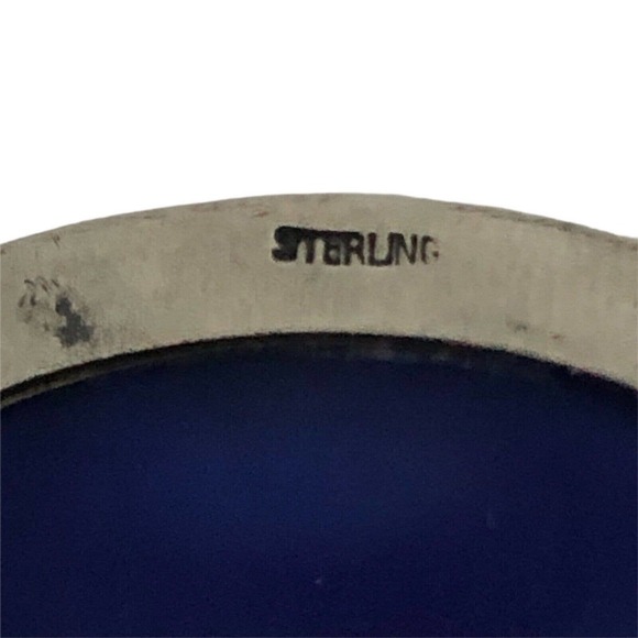 Vintage Blue Green Art Glass Sterling Silver Brooch Oval Art Deco 925 - Picture 3 of 6